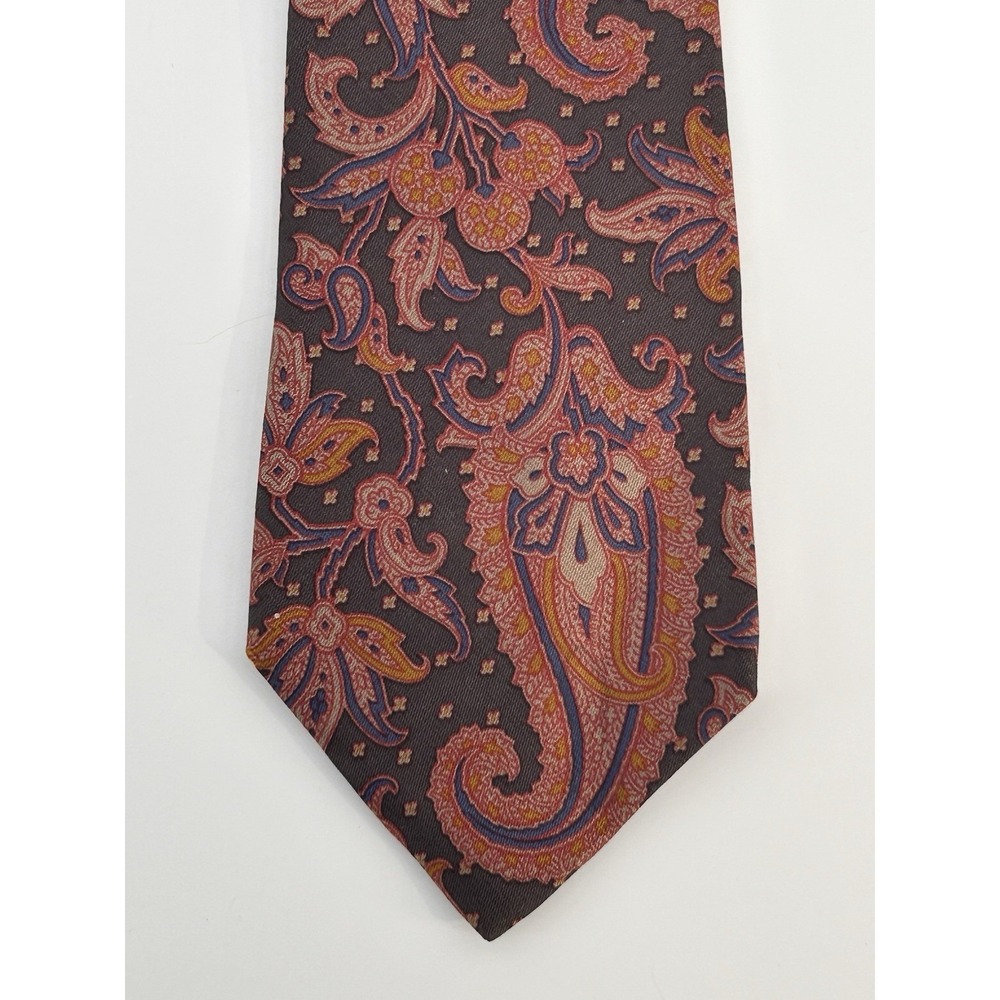 Vintage Burberrys‎ Of London Brown Paisley Print 100% Silk Tie